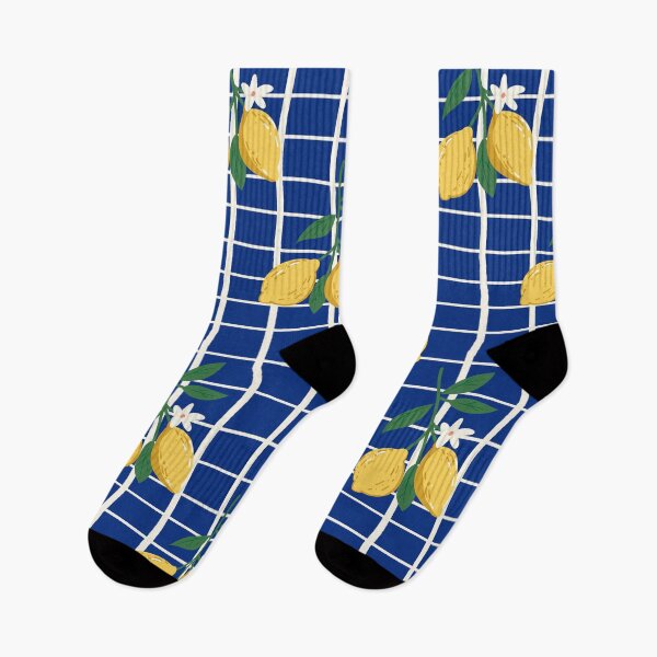 Item preview, Rustic Lemon Branch Pattern – Blue Background with White Stripes designed and sold by EmeraldeaArt.