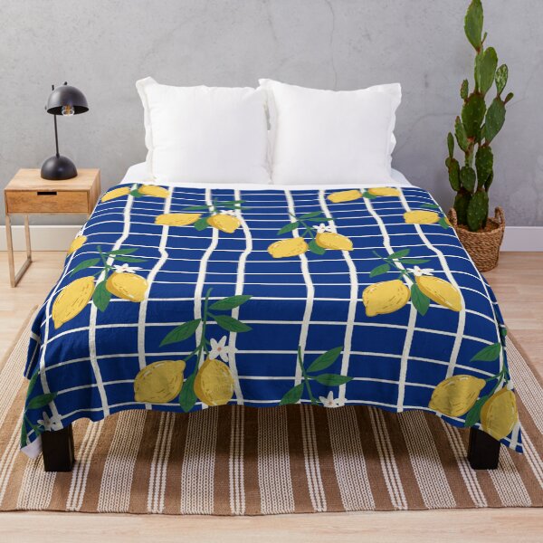 Item preview, Rustic Lemon Branch Pattern – Blue Background with White Stripes designed and sold by EmeraldeaArt.