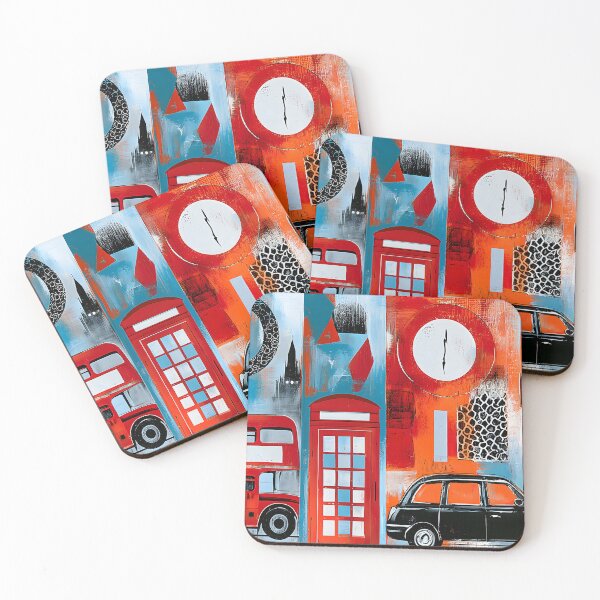 Item preview, London Icons in Modern Motion - Big Ben Red Bus and Telephone Booth in Vibrant Urban Color designed and sold by OlfactoART Studio.
