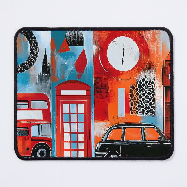 Item preview, London Icons in Modern Motion - Big Ben Red Bus and Telephone Booth in Vibrant Urban Color designed and sold by OlfactoART Studio.