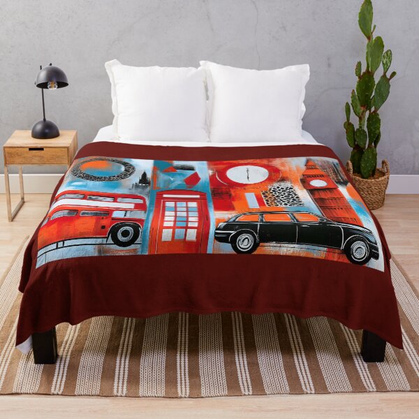 Item preview, London Icons in Modern Motion - Big Ben Red Bus and Telephone Booth in Vibrant Urban Color designed and sold by OlfactoART Studio.