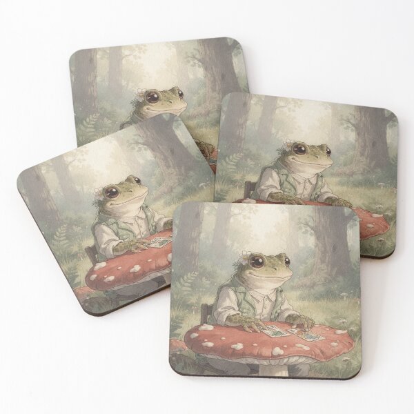 Item preview, Toad Reading Tarot at a Toadstool Cottagecore Art designed and sold by PictorialWhimsy.