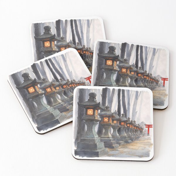 Item preview, Japanese Stone Lantern Watercolor Print, Glowing Shrine Path Wall Art designed and sold by JPrintsInc.