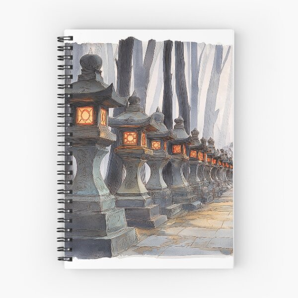 Item preview, Japanese Stone Lantern Watercolor Print, Glowing Shrine Path Wall Art designed and sold by JPrintsInc.