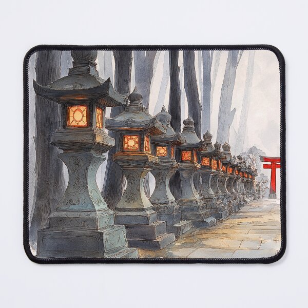 Item preview, Japanese Stone Lantern Watercolor Print, Glowing Shrine Path Wall Art designed and sold by JPrintsInc.