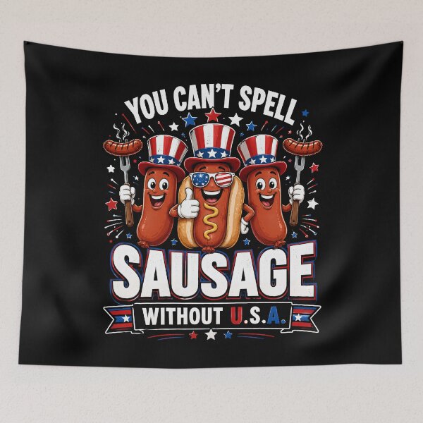 Item preview, You Can't Spell Sausage Without U.S.A. Funny Patriotic Hot Dog designed and sold by THREE LITTLE BEANS.