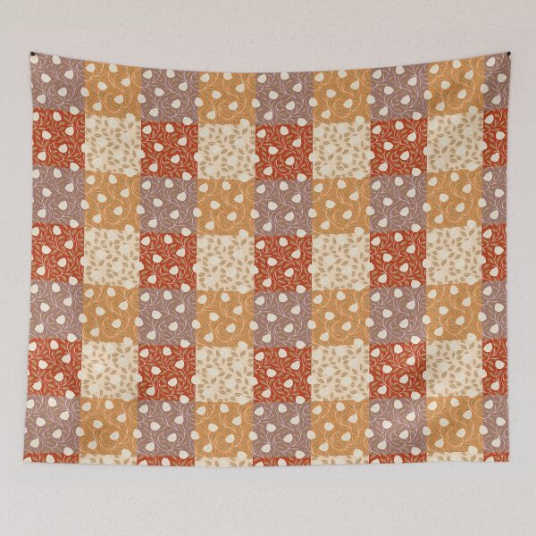 Item preview, Hand-painted floral faux quilt pattern in autumnal colors designed and sold by Sonja Birkelbach.
