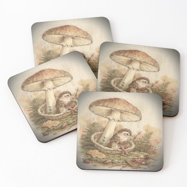 Item preview, Sprite Sheltering Under a Mushroom in the Rain Storybook Art designed and sold by PictorialWhimsy.