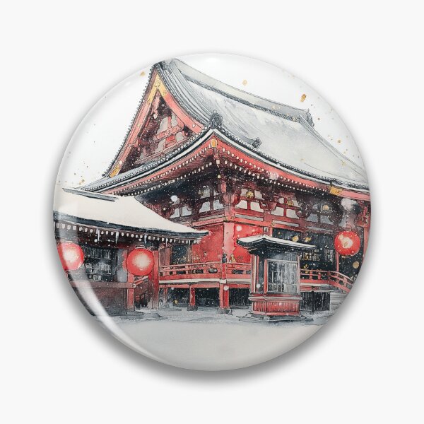 Item preview, Senso-ji Temple Winter Watercolor Print, Tokyo Snow Lantern Wall Art designed and sold by JPrintsInc.