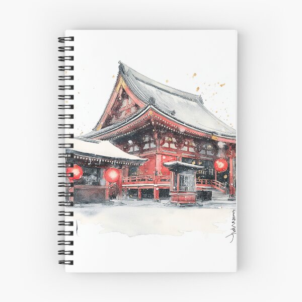 Item preview, Senso-ji Temple Winter Watercolor Print, Tokyo Snow Lantern Wall Art designed and sold by JPrintsInc.