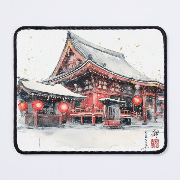 Item preview, Senso-ji Temple Winter Watercolor Print, Tokyo Snow Lantern Wall Art designed and sold by JPrintsInc.