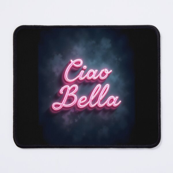 Item preview, Pink Neon Ciao Bella Sign – Dark Blue Cloudy Background designed and sold by EmeraldeaArt.