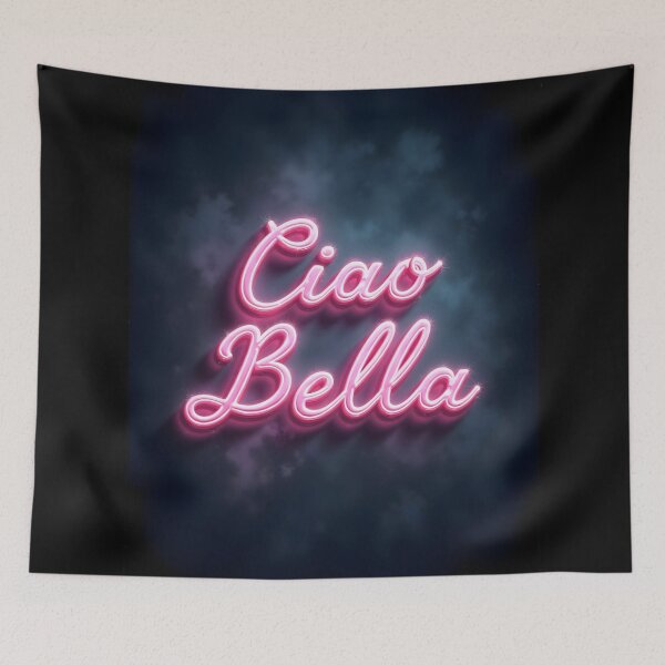 Item preview, Pink Neon Ciao Bella Sign – Dark Blue Cloudy Background designed and sold by EmeraldeaArt.
