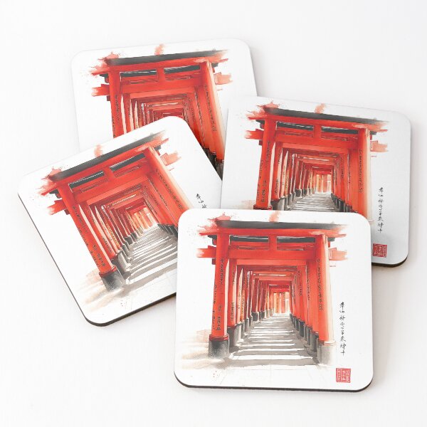 Item preview, Fushimi Inari Torii Gate Watercolor Print, Japanese Shrine Tunnel Wall Art designed and sold by JPrintsInc.