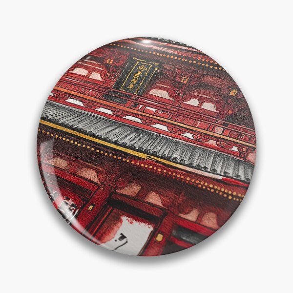Item preview, Japanese Temple Gate Detailed Watercolor Print, Gold Red Ink Wall Art designed and sold by JPrintsInc.