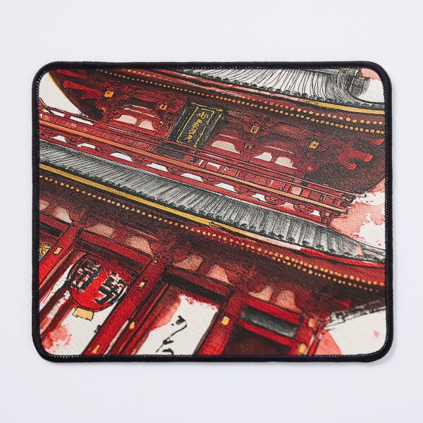 Item preview, Japanese Temple Gate Detailed Watercolor Print, Gold Red Ink Wall Art designed and sold by JPrintsInc.