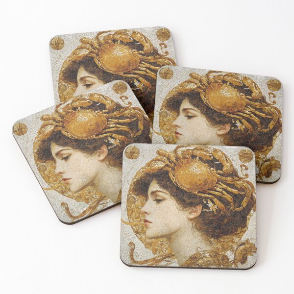 Item preview, Cancer Zodiac Art - Vintage Nouveau Golden Crab Goddess designed and sold by KissMyBerry.