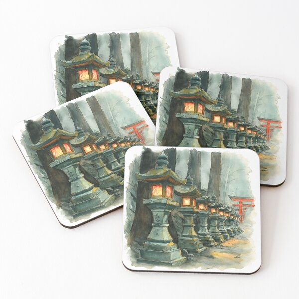 Item preview, Japanese Stone Lantern Watercolor Print, Mystical Glowing Shrine Wall Art designed and sold by JPrintsInc.