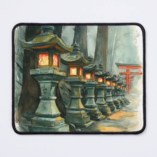 Item preview, Japanese Stone Lantern Watercolor Print, Mystical Glowing Shrine Wall Art designed and sold by JPrintsInc.