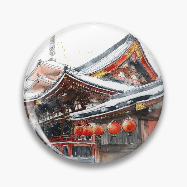 Item preview, Senso-ji Temple Snow Watercolor Print, Tokyo Winter Lantern Wall Art designed and sold by JPrintsInc.