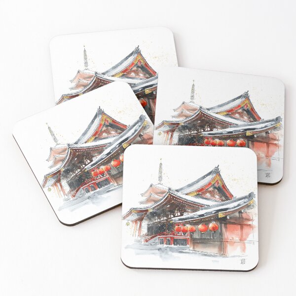 Item preview, Senso-ji Temple Snow Watercolor Print, Tokyo Winter Lantern Wall Art designed and sold by JPrintsInc.
