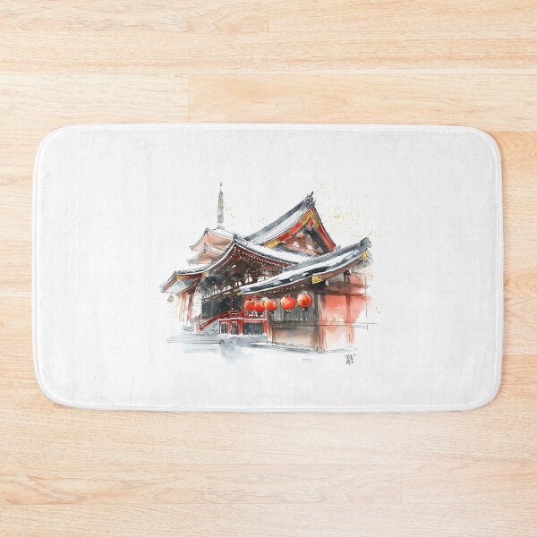 Item preview, Senso-ji Temple Snow Watercolor Print, Tokyo Winter Lantern Wall Art designed and sold by JPrintsInc.