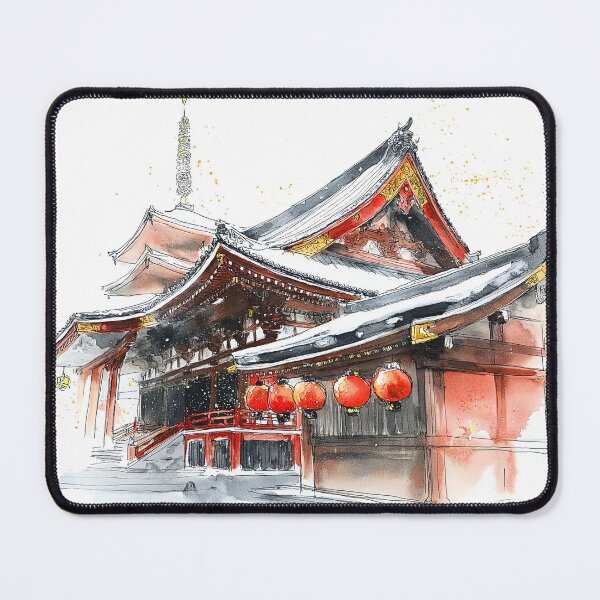 Item preview, Senso-ji Temple Snow Watercolor Print, Tokyo Winter Lantern Wall Art designed and sold by JPrintsInc.