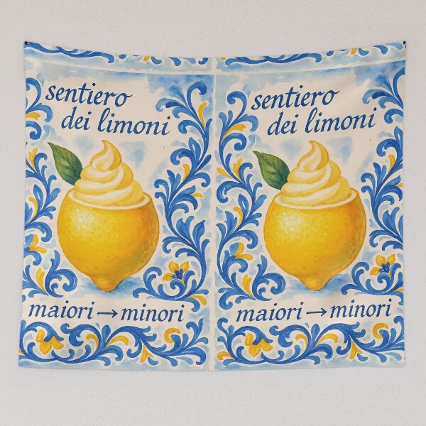 Item preview, The Lemon Path Maiori–Minori – Lemon Sorbet Mediterranean Tile Watercolor Design designed and sold by EmeraldeaArt.