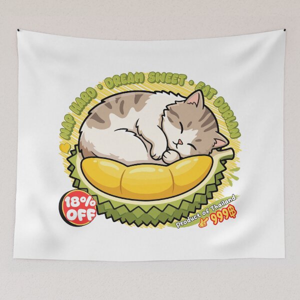 Item preview, Cute Sleeping Cat Durian Kawaii Design designed and sold by Muri Neko.