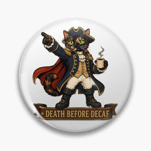 Item preview, Death Before Decaf — Tortoiseshell Cat Revolutionary War Washington Patriot Coffee Sticker designed and sold by Martin's_Design.
