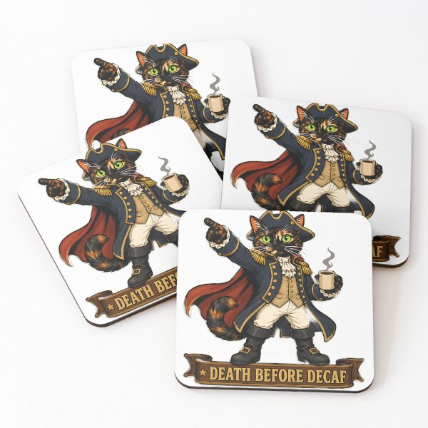 Item preview, Death Before Decaf — Tortoiseshell Cat Revolutionary War Washington Patriot Coffee Sticker designed and sold by Martin's_Design.