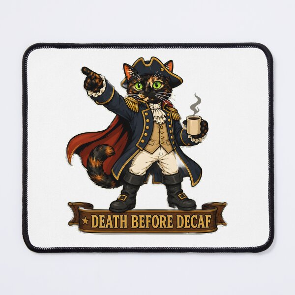 Item preview, Death Before Decaf — Tortoiseshell Cat Revolutionary War Washington Patriot Coffee Sticker designed and sold by Martin's_Design.