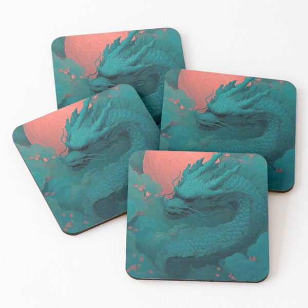 Item preview, Japanese Serpent Dragon Red Moon Art Print designed and sold by JPrintsInc.