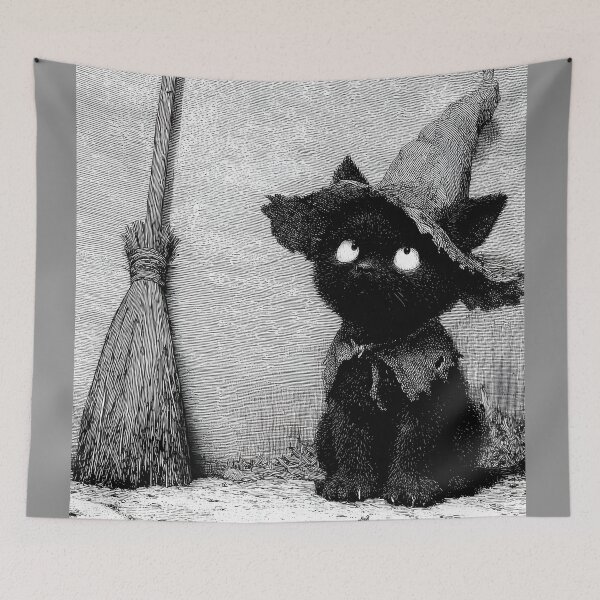 Item preview, Vintage Black Cat Witch and Broomstick designed and sold by colorful-white.