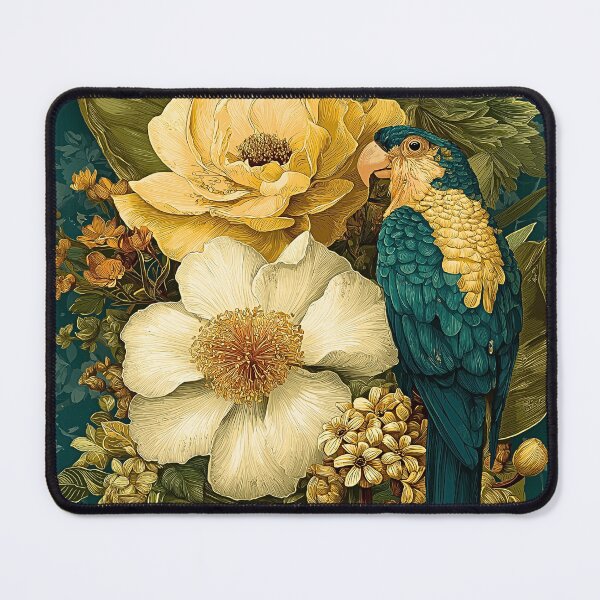 Item preview, Parrot Botanical Print | Teal Gold Floral Nature Illustration designed and sold by JPrintsInc.