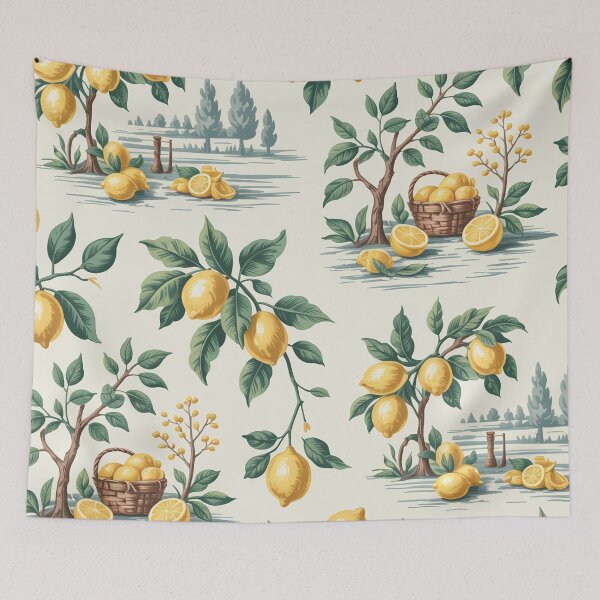 Item preview, French Citrus Toile Pattern – Lemon Orchard Cottagecore Wallpaper Design designed and sold by Tamas Das.