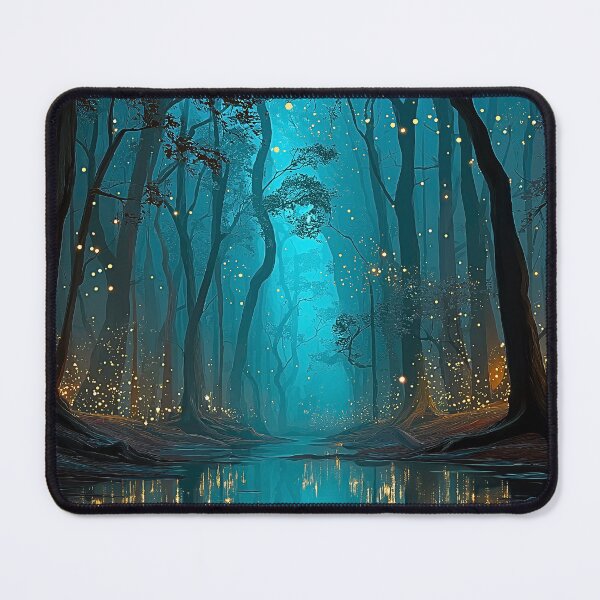 Item preview, Firefly Forest Print | Teal Night Lake Reflection Nature Art designed and sold by JPrintsInc.
