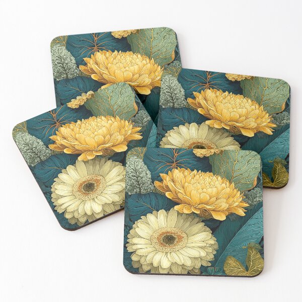 Item preview, Teal Gold Botanical Print | Floral Flatlay Nature Illustration designed and sold by JPrintsInc.