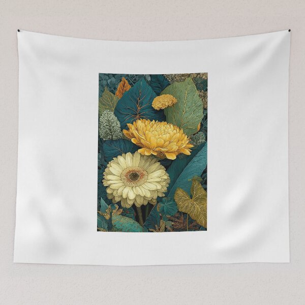 Item preview, Teal Gold Botanical Print | Floral Flatlay Nature Illustration designed and sold by JPrintsInc.