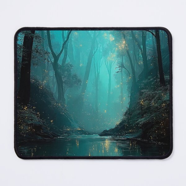 Item preview, Firefly River Print | Teal Night Forest Magical Nature Art designed and sold by JPrintsInc.