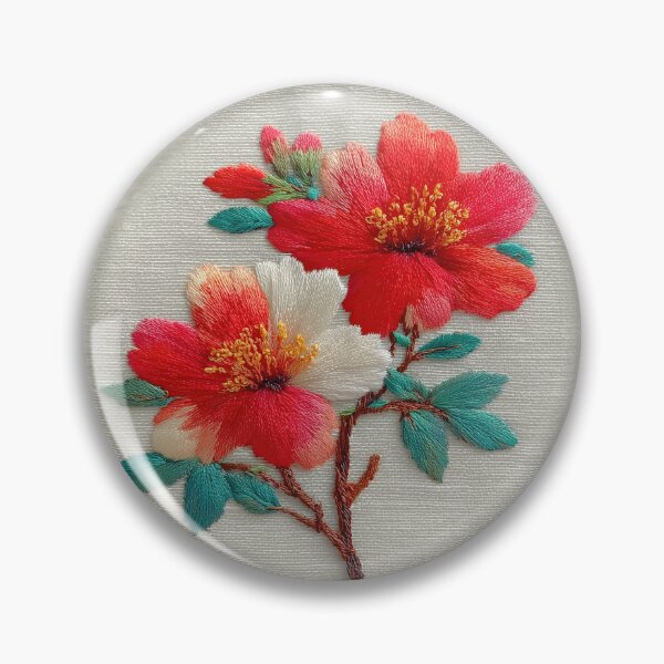 Item preview, Vibrant Red Hibiscus Floral Embroidery Art designed and sold by colorful-white.