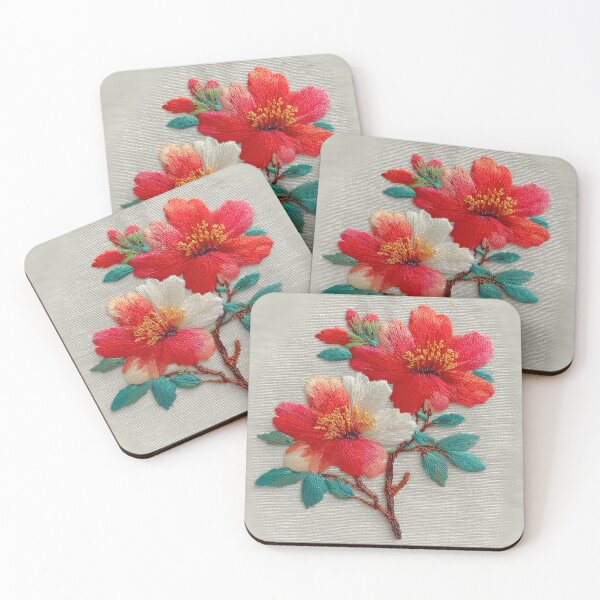 Item preview, Vibrant Red Hibiscus Floral Embroidery Art designed and sold by colorful-white.
