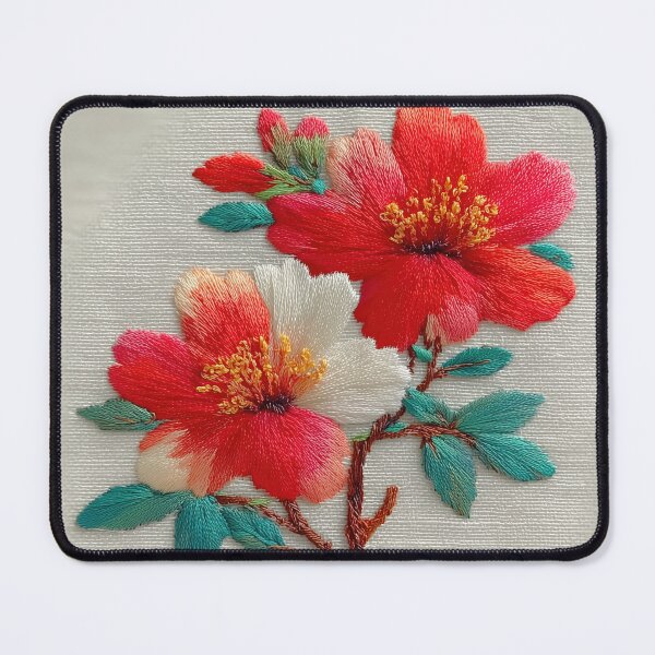 Item preview, Vibrant Red Hibiscus Floral Embroidery Art designed and sold by colorful-white.