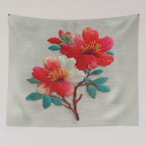 Item preview, Vibrant Red Hibiscus Floral Embroidery Art designed and sold by colorful-white.