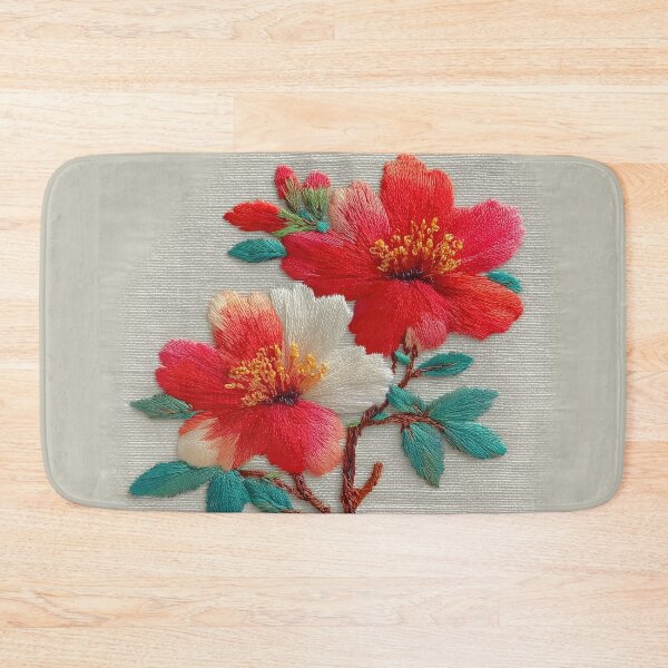 Item preview, Vibrant Red Hibiscus Floral Embroidery Art designed and sold by colorful-white.