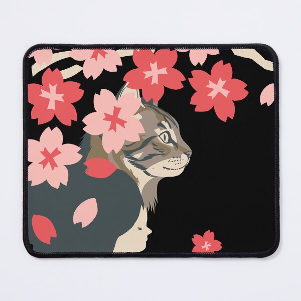 Item preview, Japanese Woodblock Style Girl and Cat with Cherry Blossoms designed and sold by LafinaArt.