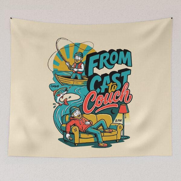 Item preview, From Cast To Couch Dawn To 8PM Fisherman Graphic — Funny Fishing Life Humor  designed and sold by SkTee2k.