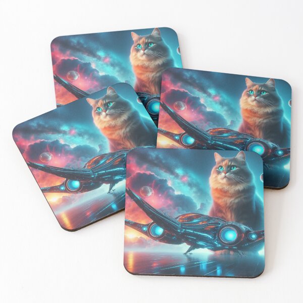 Item preview, Giant Cosmic Cat with Starship in Futuristic SciFi Space Scene and Nebula Glow designed and sold by FotoworldEdel.