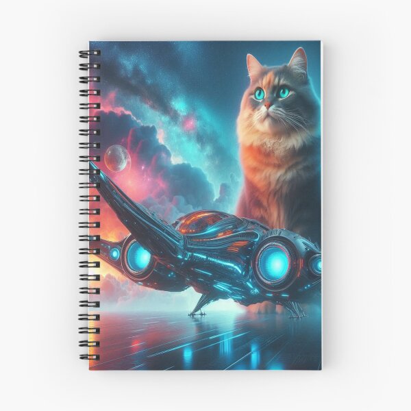 Item preview, Giant Cosmic Cat with Starship in Futuristic SciFi Space Scene and Nebula Glow designed and sold by FotoworldEdel.