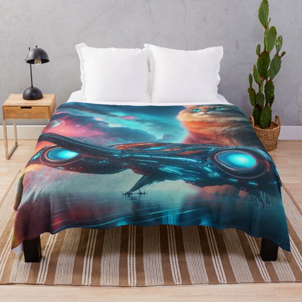 Item preview, Giant Cosmic Cat with Starship in Futuristic SciFi Space Scene and Nebula Glow designed and sold by FotoworldEdel.